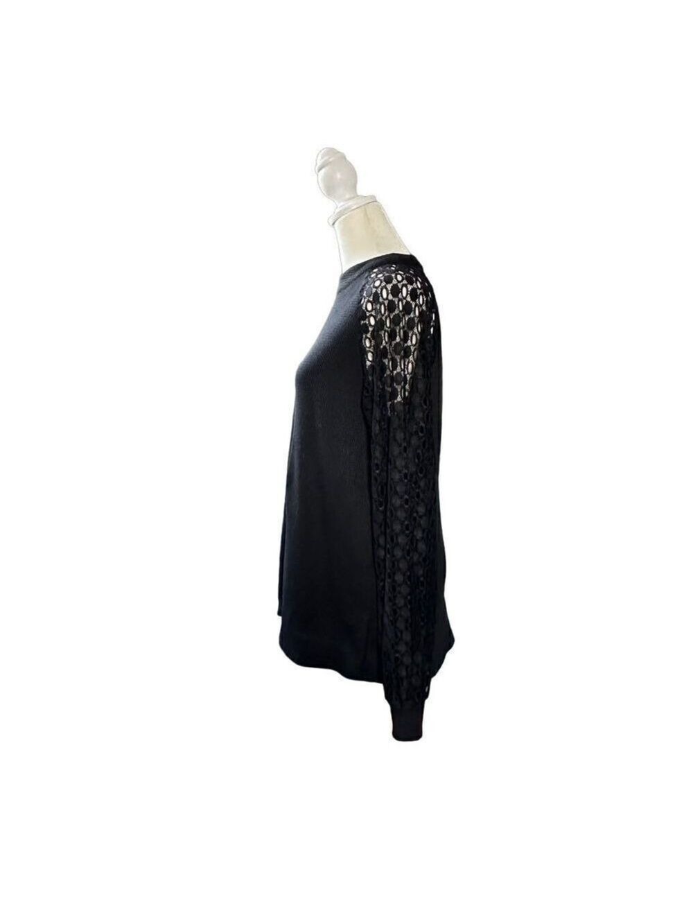 MIHOLL Lace Balloon Sleeve Casual Knit Mock Neck Top Size Medium - Picture 3 of 12